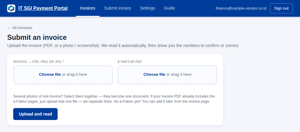 Upload the invoice